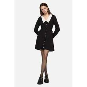 ModCloth Black Velvet Babydoll Dress White Collar Cuffs Wednesday Addams 3X Plus